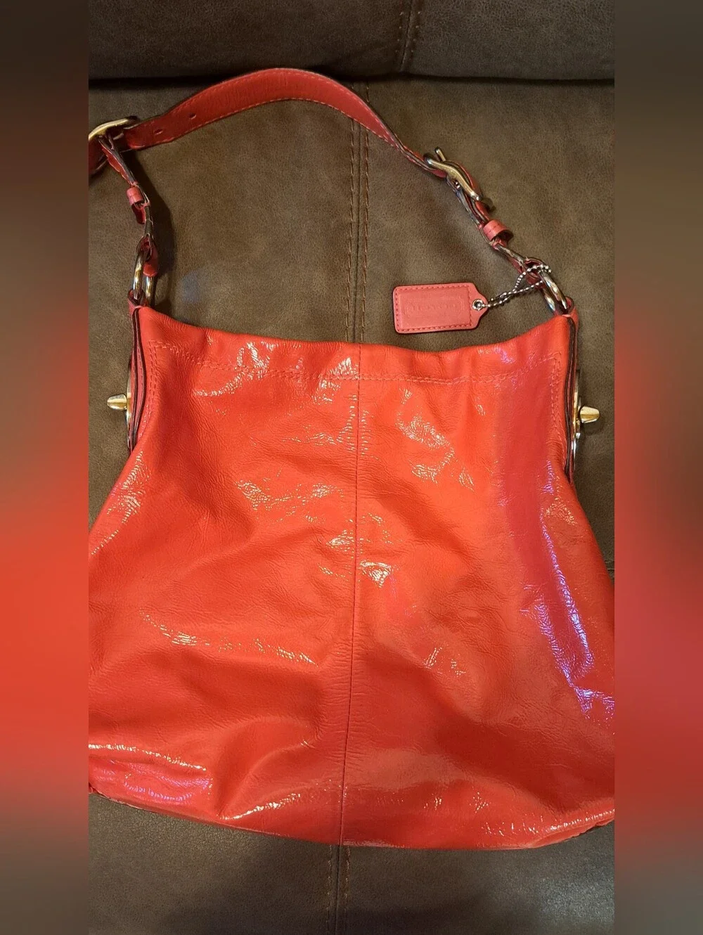 Vtg Gorgeous Coach Peyton Handbag Hobo Purse RED Patent Leather Y2K Read